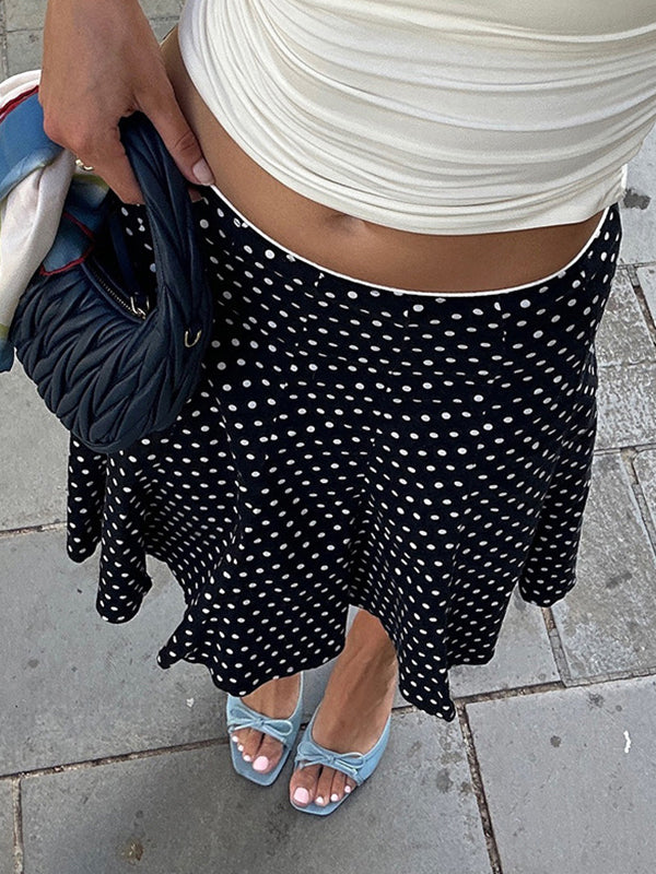 Black Polka Dot Ruffle Maxi Skirts