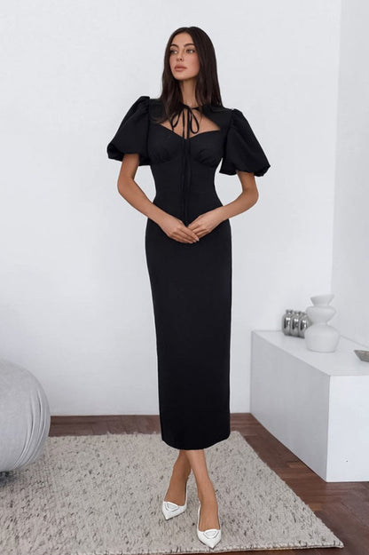 Puff Sleeve Bodycon Maxi Dress