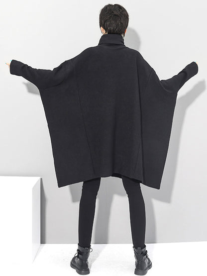 Super Loose Black High-neck Knitting Batwing Sleeves Sweater Dress