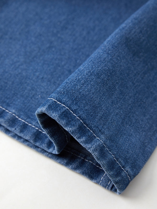 Blue Washed Effect Boyfriend Denim Overalls