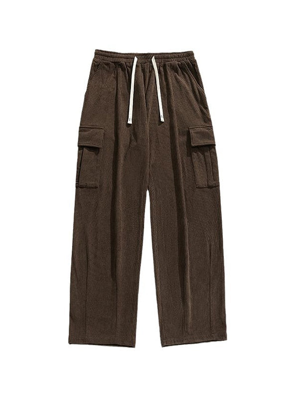 Brown Corduroy Flap Pocket Lace Up Cargo Pants