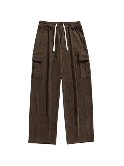 Brown Corduroy Flap Pocket Lace Up Cargo Pants