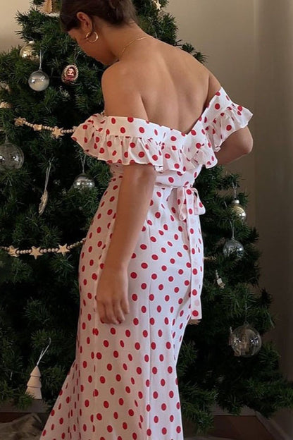 Polka Dot Cami A-line Ruffled Maxi Dress