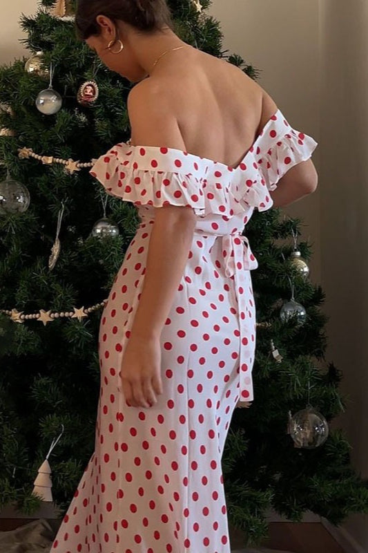 Polka Dot Cami A-line Ruffled Maxi Dress
