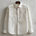 Men's Floral Lace Embroidered Long Sleeve Linen Shirt elevenforest