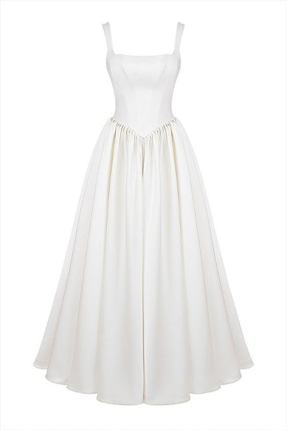 Wide Straps Corset Color Gowns Maxi Dresses-white
