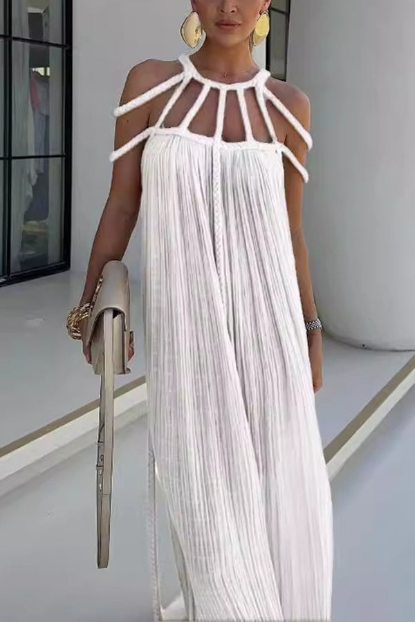 Low Key Modern and Exquisite Linen Blend Pleated Woven Cover Long Skirt