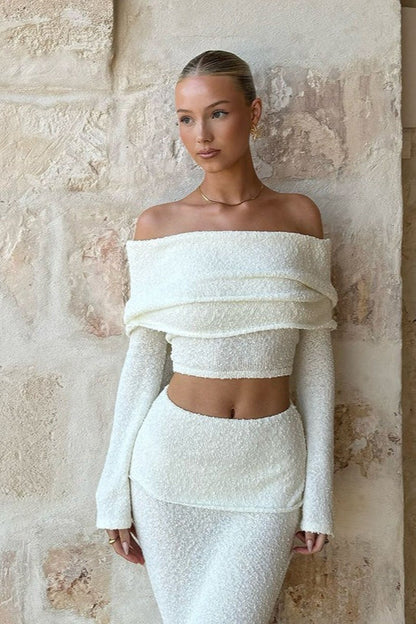 Off-shoulder Cropped Top High-waisted Skirt Two Piece Set