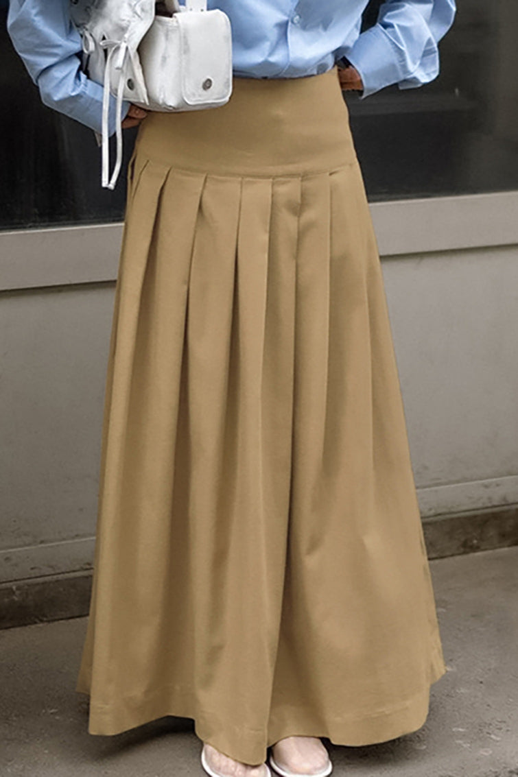 Color Pleated Midi Skirt