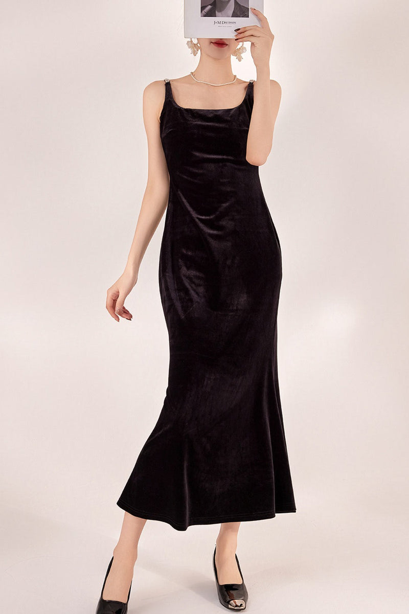 Velvet Strappy Backless Maxi Dress