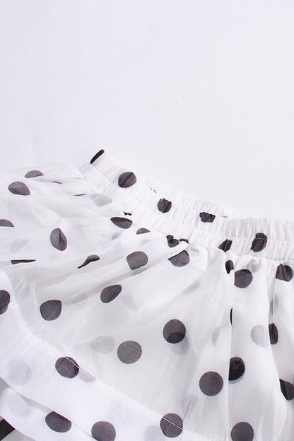 Polka Dot Puff Sleeve Ruffle Blouse a Line Tiered Skirt Set