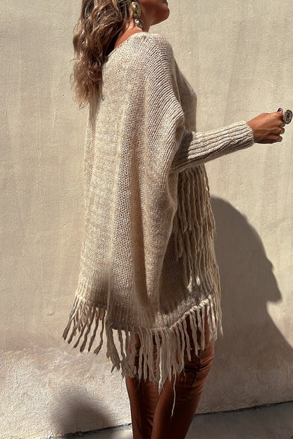 Coming With You Knit Tassel Trim Pocketed Loose Sweater