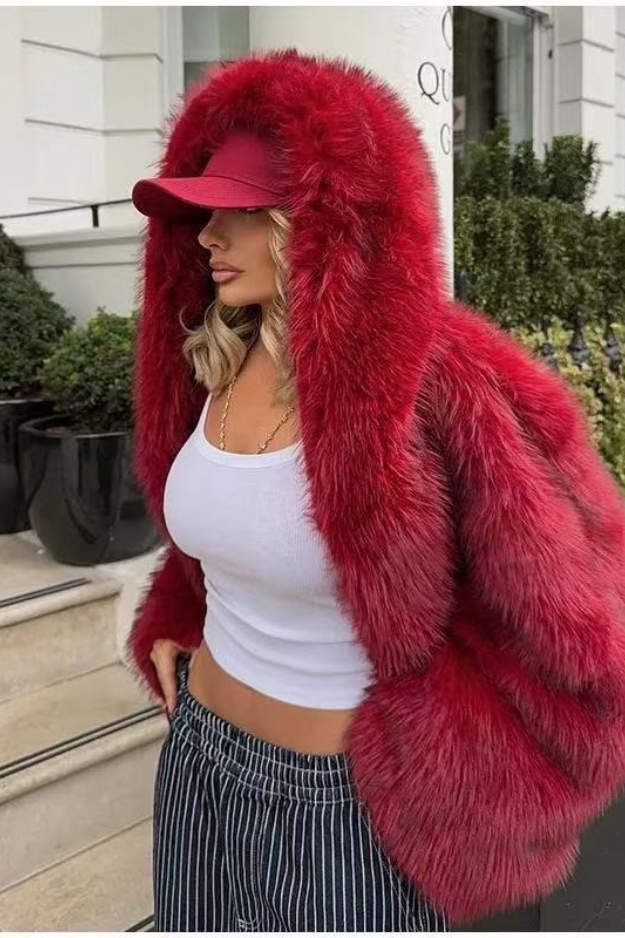 Fur Fox Trim Hooded Thick Warm Coat