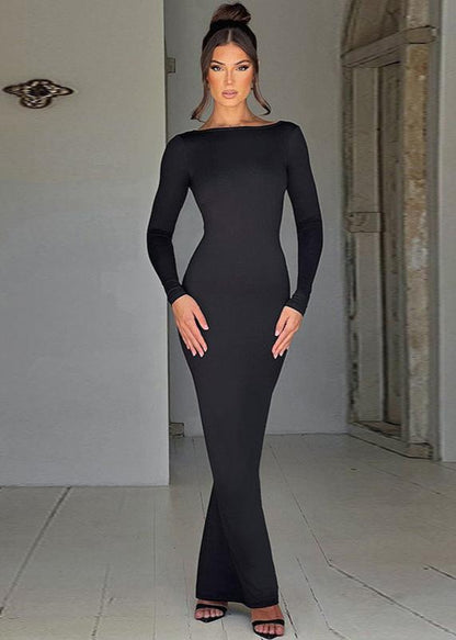 Backless Long Sleeve Maxi Dress