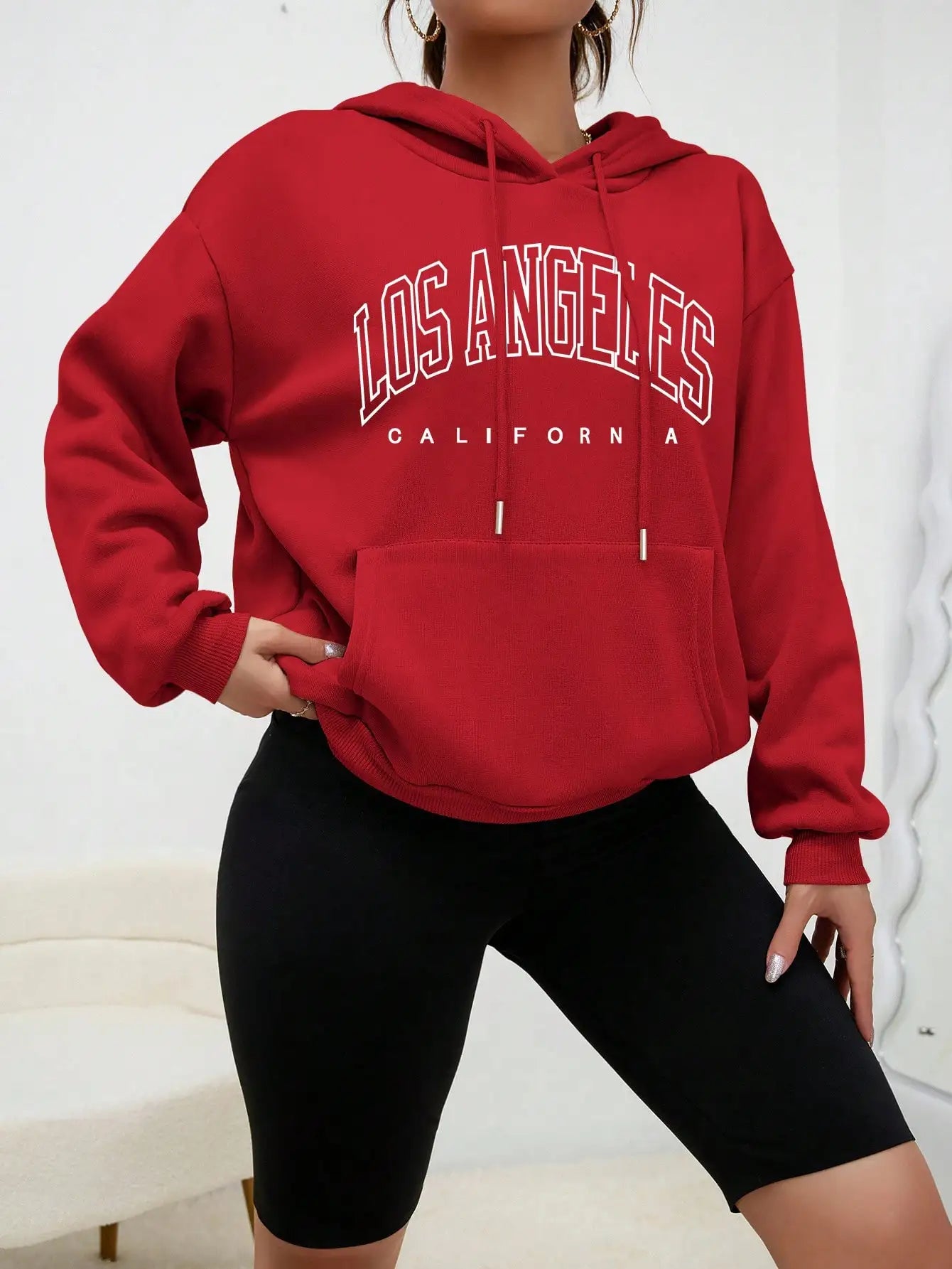Los Angeles Art Letter Design American Style Sweatshirt Autumn Hip Hop Female Hoodies Fleece Top