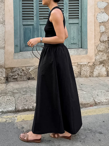 A-line Sleeveless Color Split-joint Round-neck Maxi Dresses
