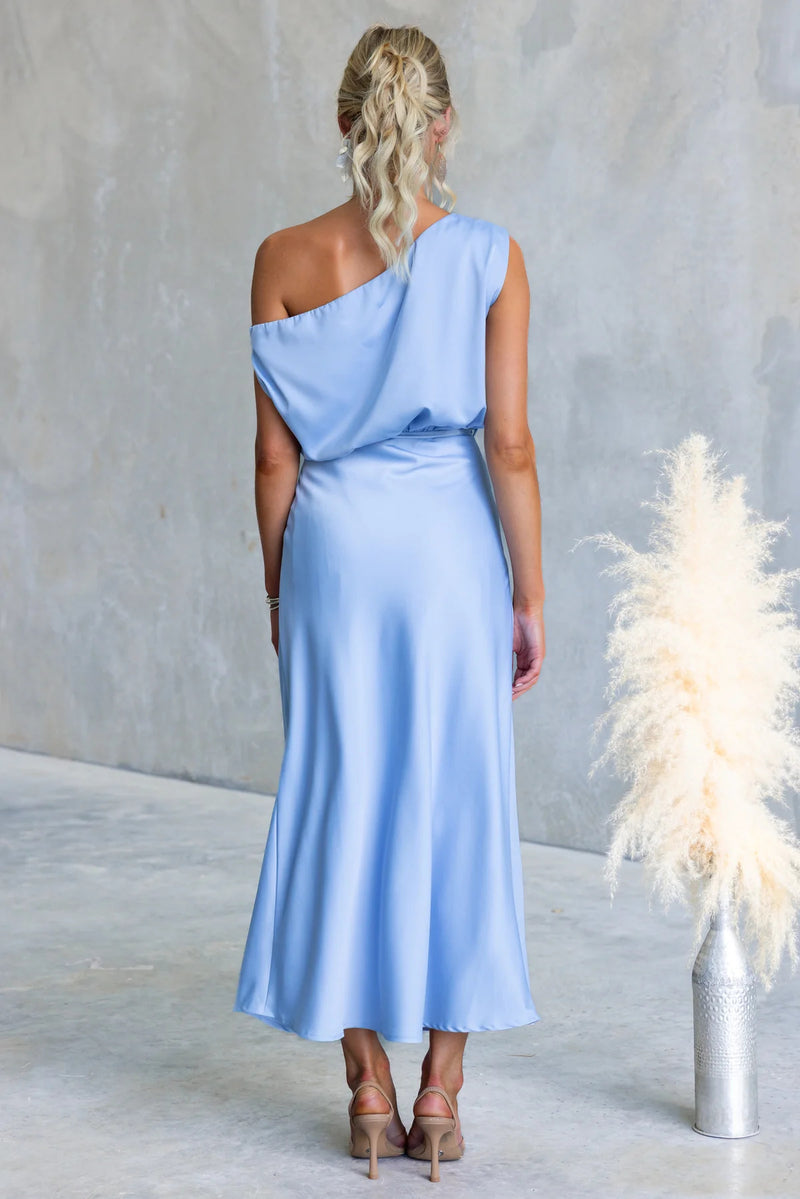 Color One-shoulder Sleeveless Belted Maxi Dress