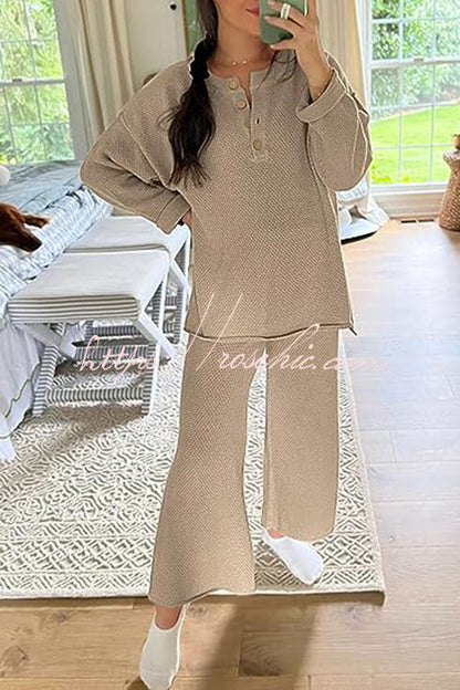 Heather Hailey Color Button V Neck Top and Pant Two Piece Set