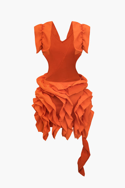 Color Y2k Backless Pleated Ruffle Midi Dress