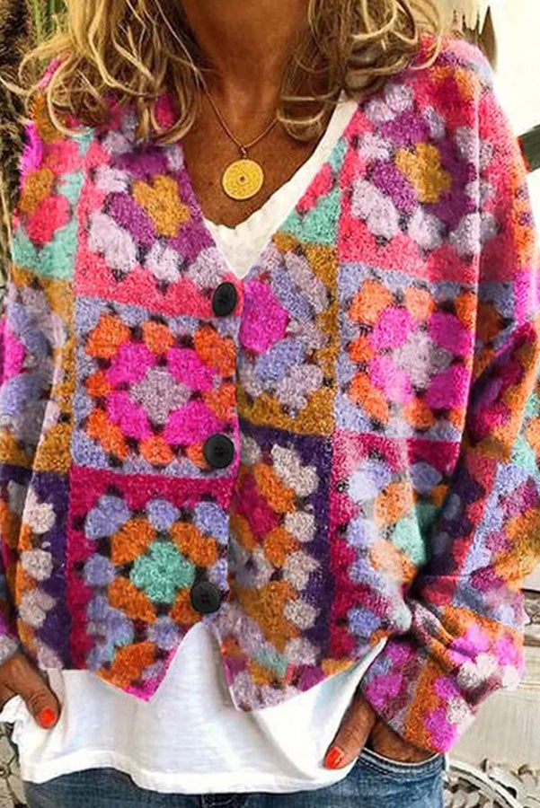 Fun and Long Sleeved Cardigan With Fun Printed Buttons