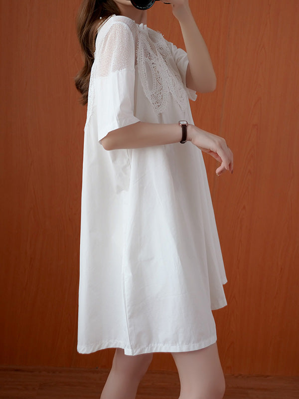 Original Lace Split-side Short Sleeve A-line Mini Dress
