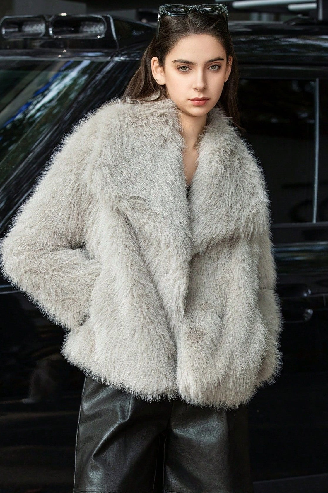 Plush Color Faux Animal Fur Warm Notch Collar Coat