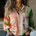 Women's Floral Art Flower Pattern Button Down Shirt elevenforest