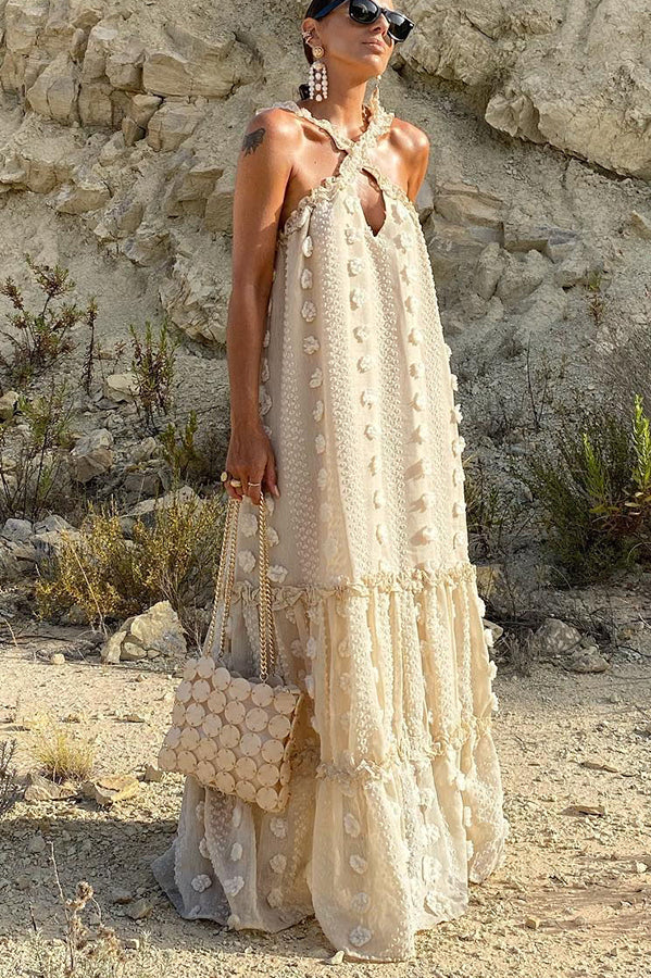 Sweet by the Sea Flower Decor Halter Maxi Dress