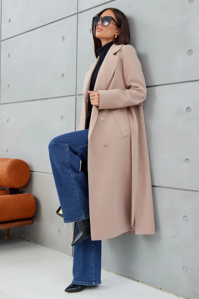 Double Breasted V-neck Wool Overcoat