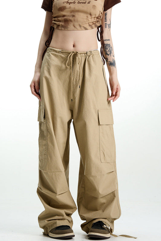 Khaki Wide Leg Cargo Pant