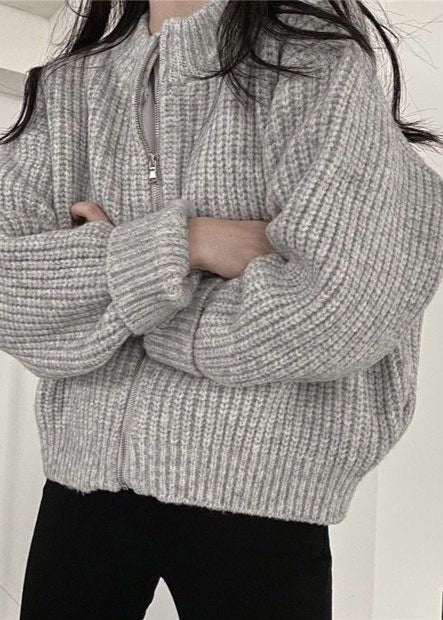 Cozy Zip-up Chunky Knit Cardigan - Oversized Ribbed Sweater Jacket