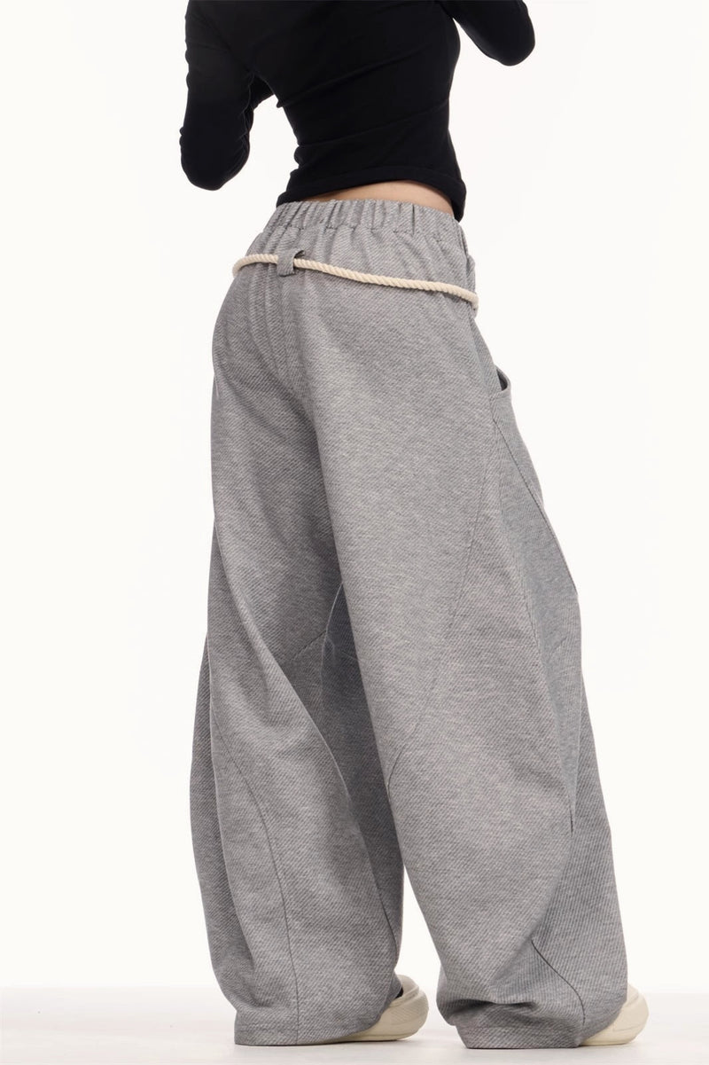 Drawstring Elastic Waist Wide Leg Sweat Pants