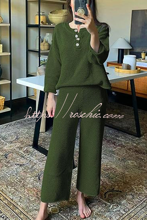 Heather Hailey Color Button V Neck Top and Pant Two Piece Set