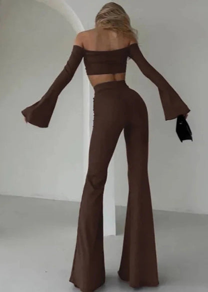 Off-shoulder Flare Sleeve Two-piece Set