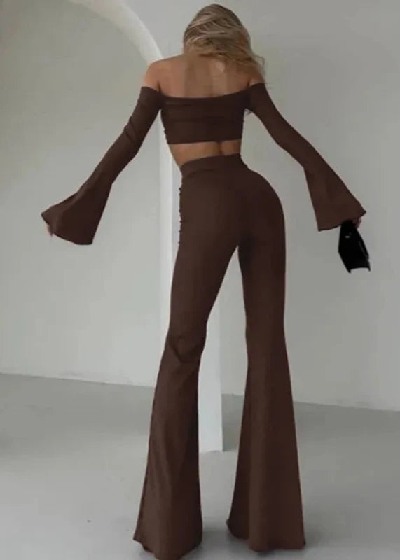 Off-shoulder Flare Sleeve Two-piece Set