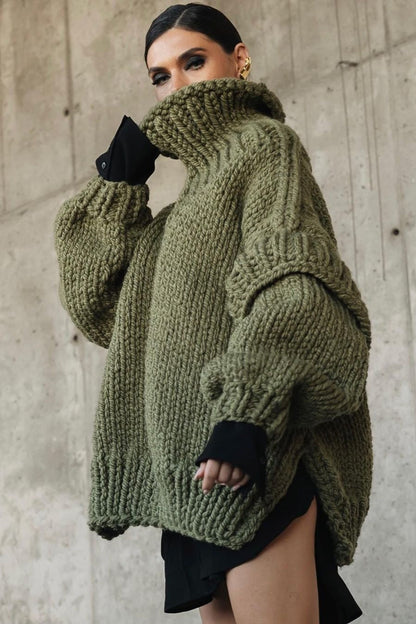 Patchwork Chunky Fluffy Turtleneck Sweater