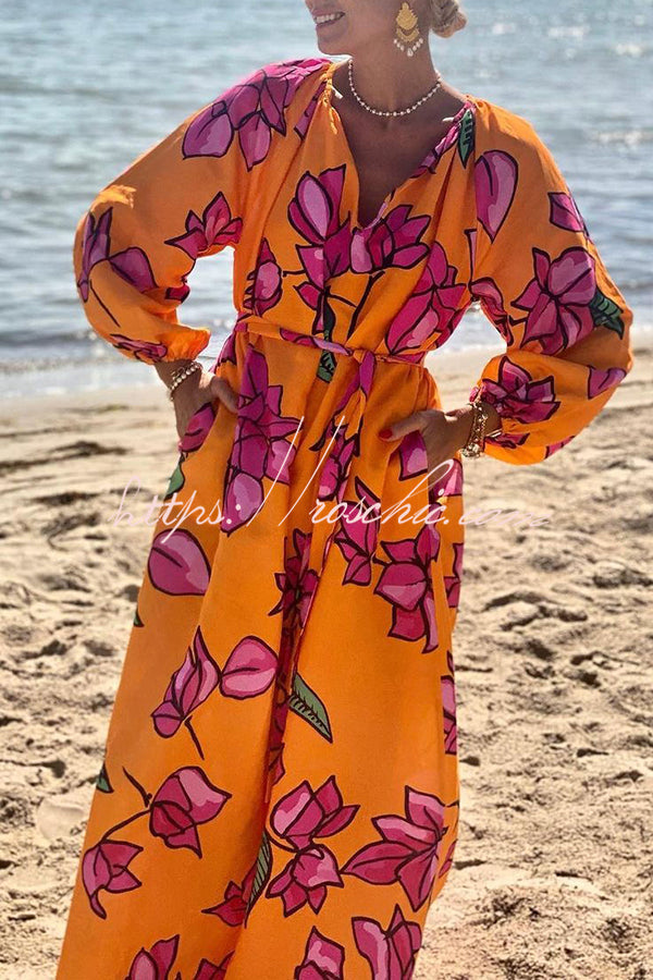 Gramercy Garden Print Pocket Belted Long Sleeve Maxi Dress