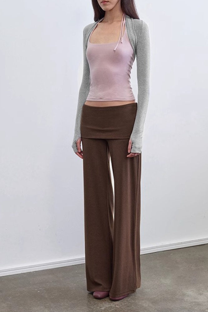 Knit Foldover Waist Flowy Pants