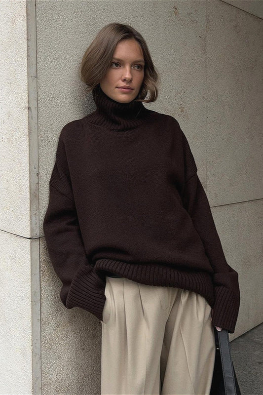 High Neck Slouchy Slim-fit Knit Sweater