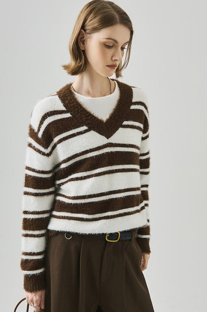 Oversized Striped V-neck Sweater