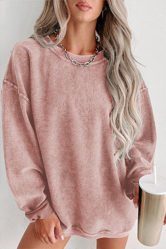Ribbed Round Neck Pullover Sweatshirt