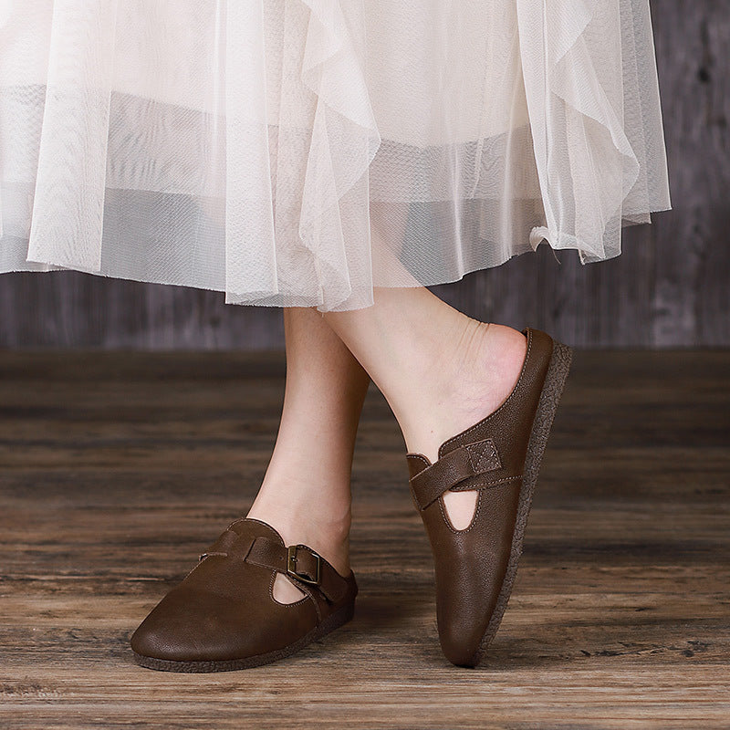 Leather Retro Flat Slippers