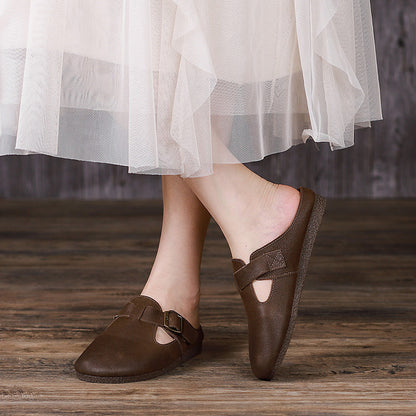 Leather Retro Flat Slippers