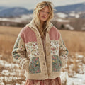 Women's Floral Patchwork Comfortable Hooded Knitted Sweater