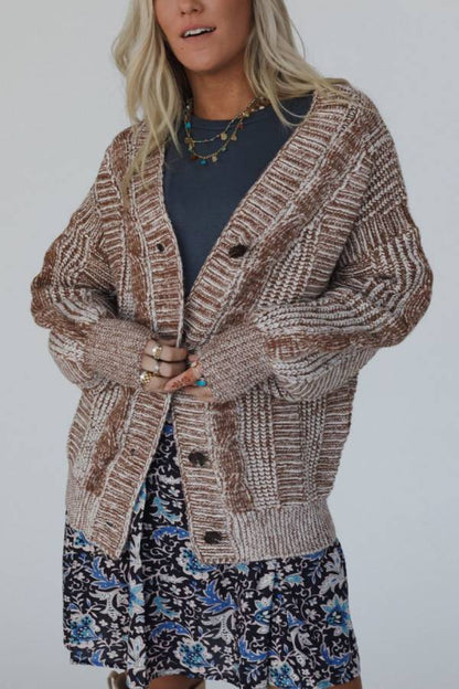 V-neck Long-sleeved Striped Button-down Knitted Cardigan