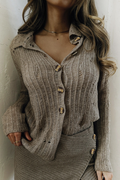 Alicia® | Casual solid color sweaters with hollowed out distressed buttons and turn down collar
