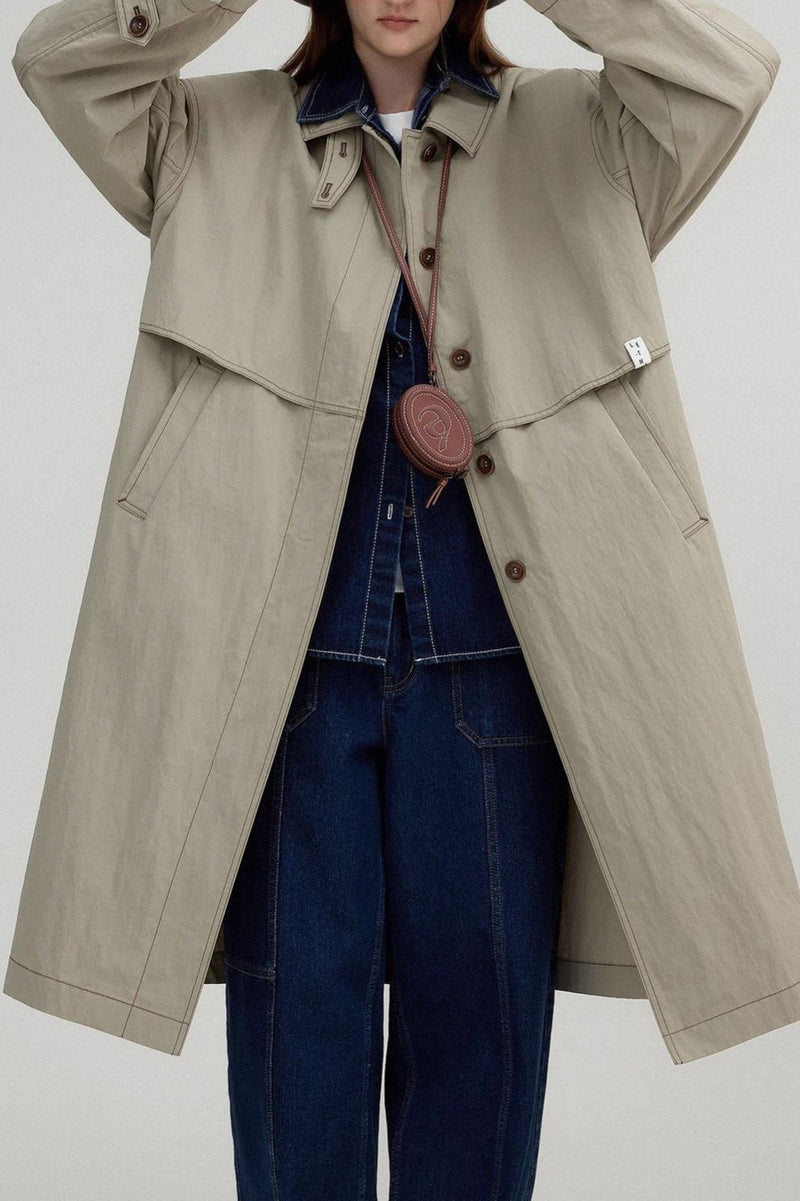 Stand Collar Wash Long Overcoat