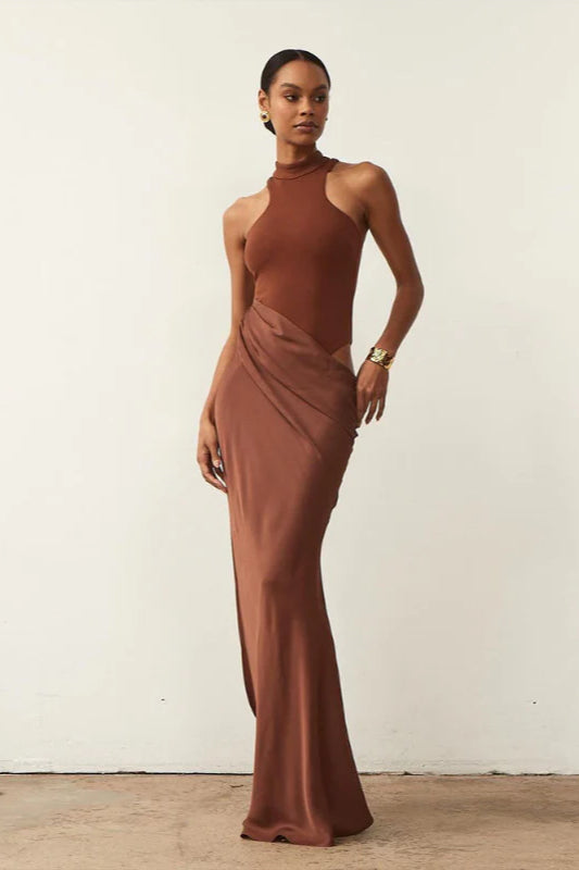Hollow Slim Spliced Pullover Maxi Dress