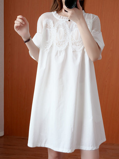 Original Lace Split-side Short Sleeve A-line Mini Dress