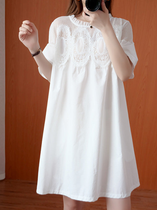 Original Lace Split-side Short Sleeve A-line Mini Dress